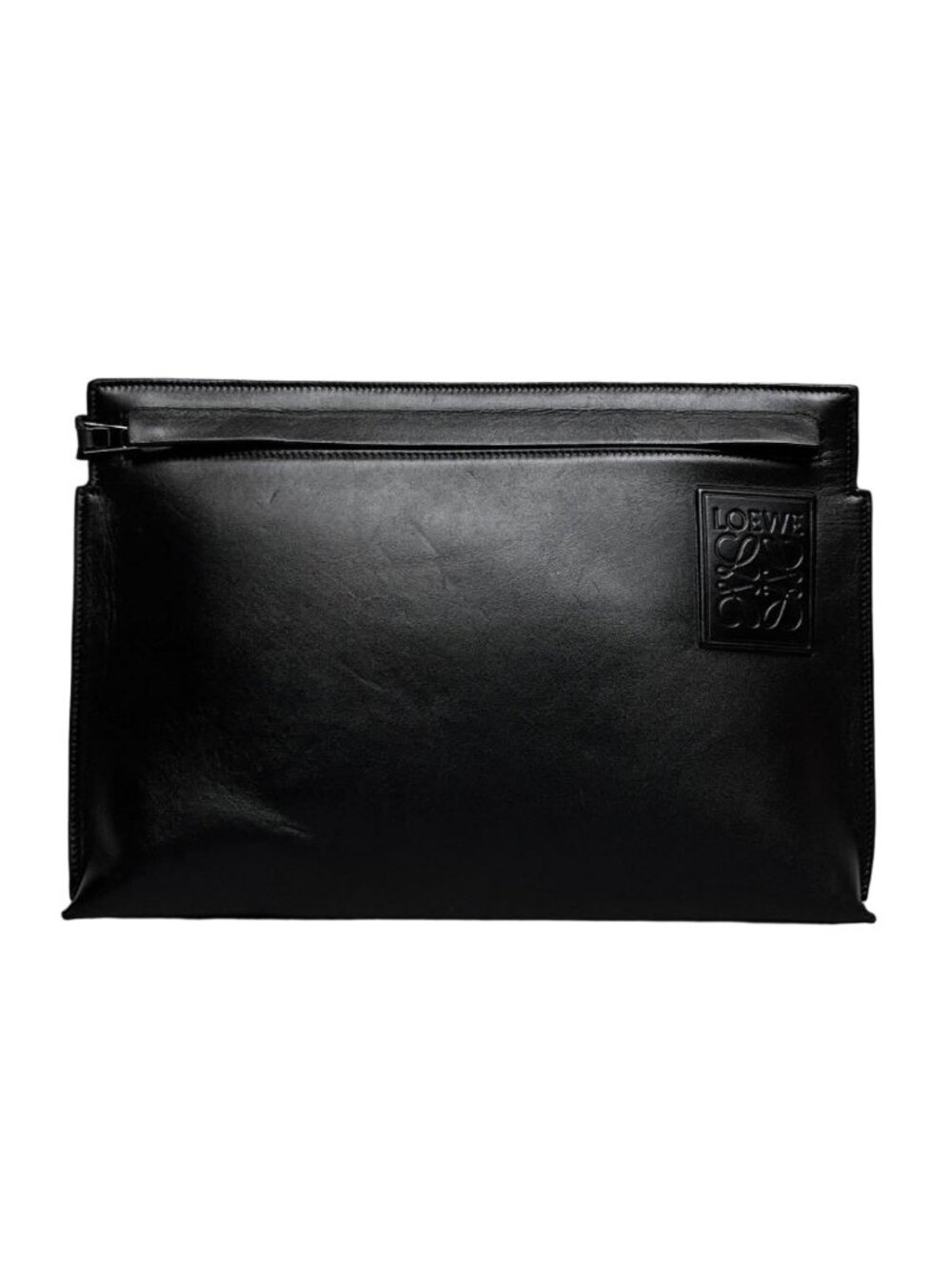 Loewe T Pouch Anagram Clutch Black Satin Cafe